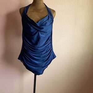 SMISMIVO Chic Blue Ruched Halter Swimsuit